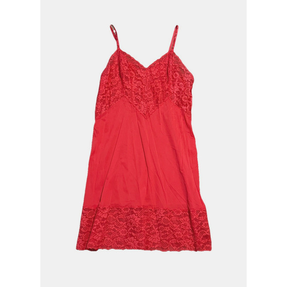 Vintage Vanity Fair Red Lace Night Gown Size 40 Mid Length Lingerie Slip Dress - Picture 1 of 7